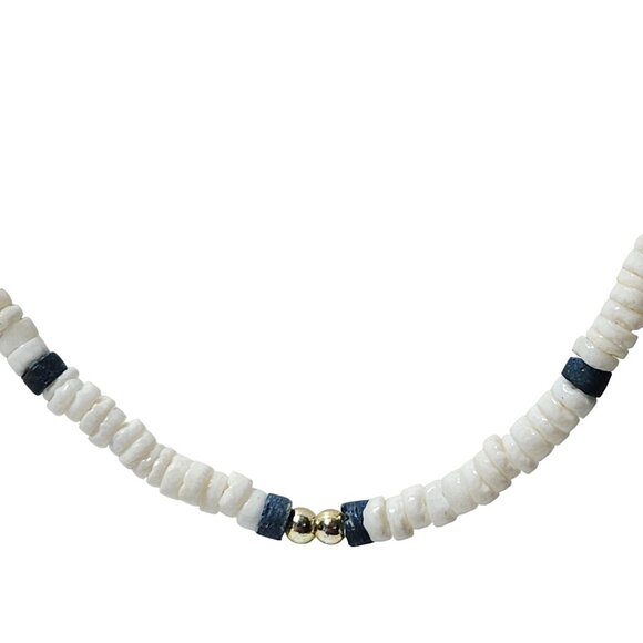 Vintage Boho White Blue Heishi Bead Necklace Boho Beach Core Fashion Jewelry Men - Picture 2 of 6